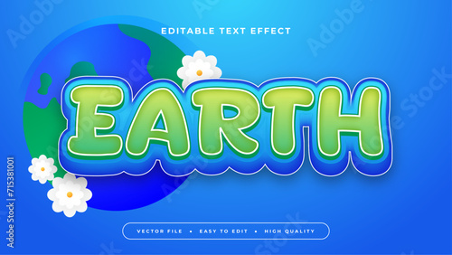Blue green and white earth 3d editable text effect - font style. Colorful text style effect