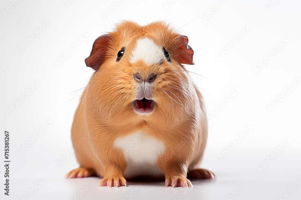 Fototapeta premium funny guinea pig smiling on white background. Generated Ai