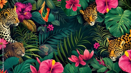 Tropical exotic pattern with animals photo