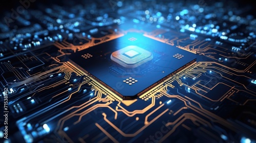 3D rendering of electronic circuit board and modern computer technology. Generate AI image