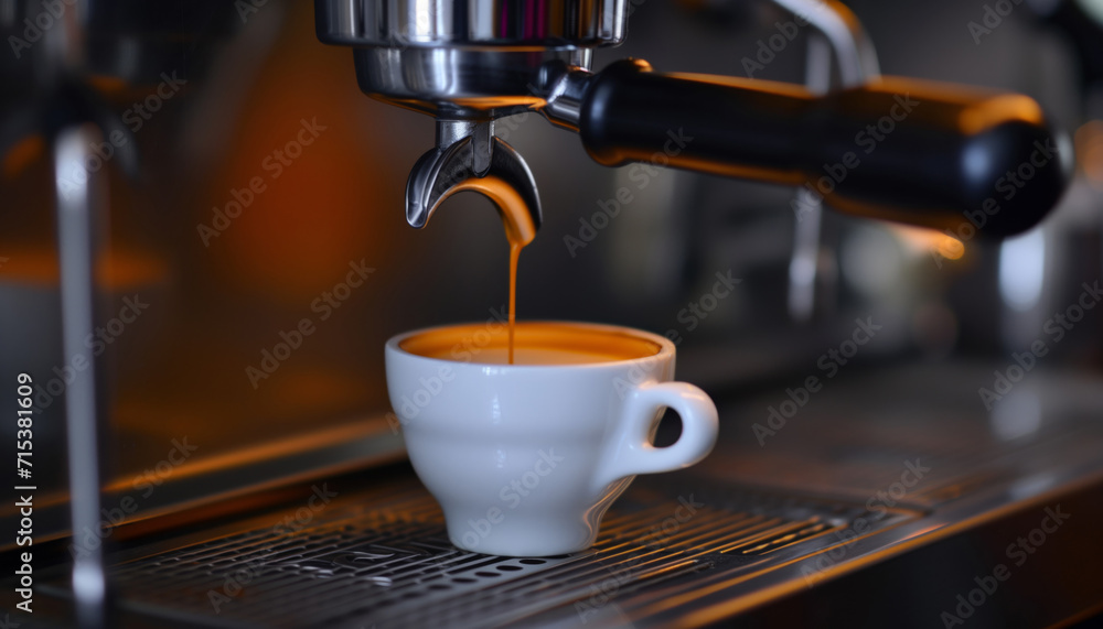 Espresso poruing from coffee machine at cafe Espresso poruing from coffee machine at cafe