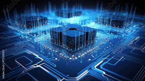 3D rendering of electronic circuit board and modern computer technology. Generate AI image