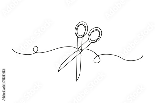Image scissors. Manicure scissors one line continuous drawing. Vector illustration. EPS 10.