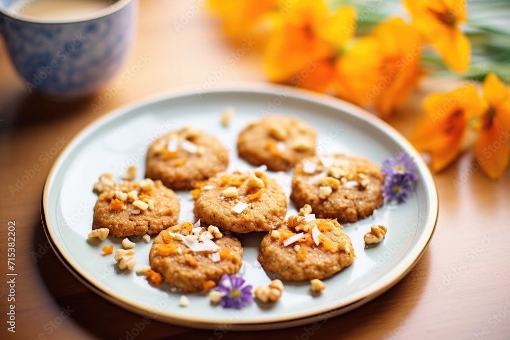 carrot cake muffins with walnuts on a ceramic plate carrot cake muffins with walnuts on a ceramic plate
