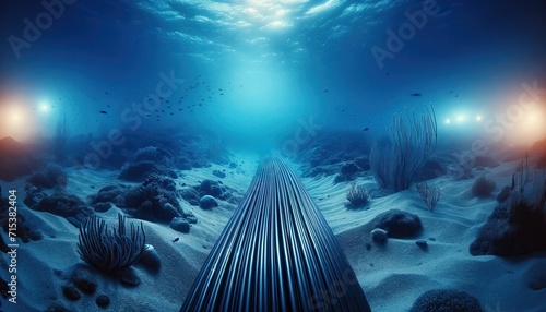 This image depicts the vital infrastructure of an undersea data cable laid out across the sandy ocean floor, a testament to technological progress in global communications photo