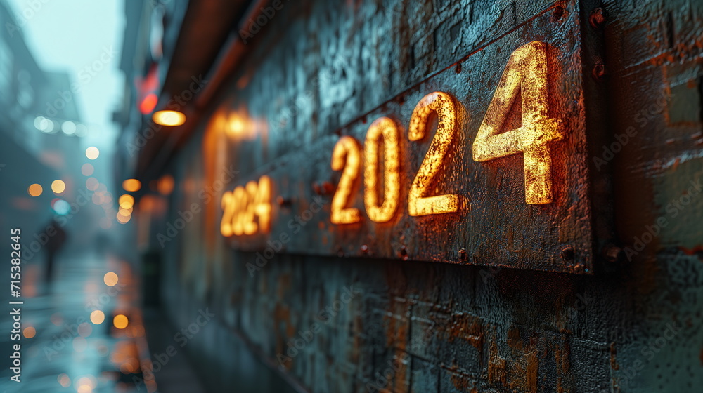2024 neon sign on cool street - Generative AI 2024 neon sign on cool street - Generative AI