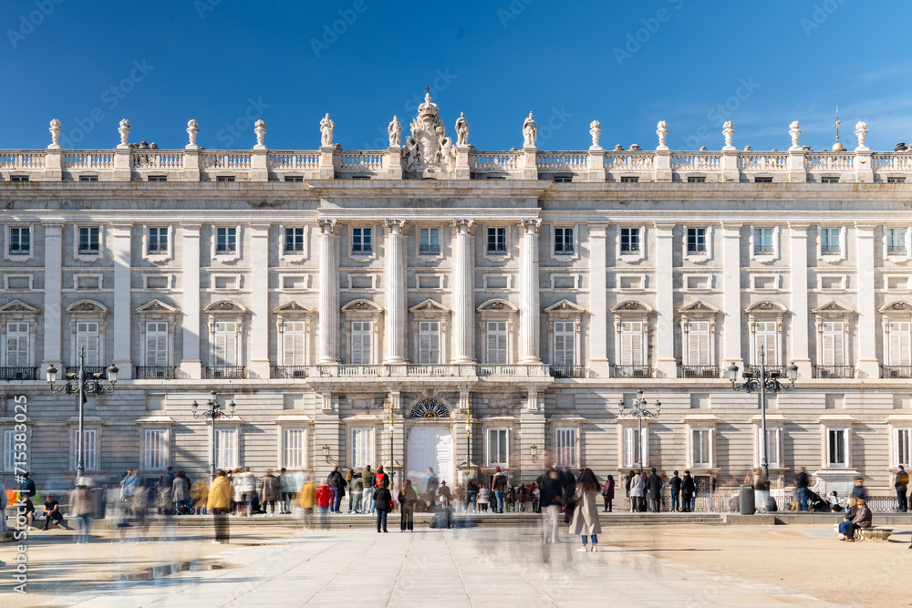 Obraz premium Madrid Royal Palace Facade. Long exposure. January 2024