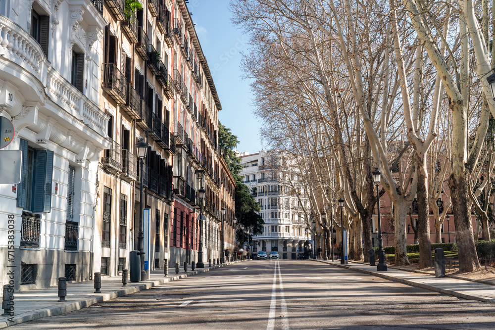 Empty street in Madrid downtown. Spain