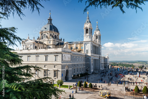 La Almudena Cathedral in Madrid Downtown. Sunny winter day 2024