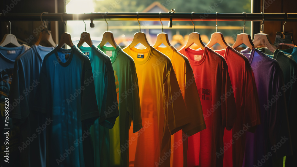 Afternoon Glow: A Laundromat’s Colorful Array of T-Shirts Afternoon Glow: A Laundromat’s Colorful Array of T-Shirts