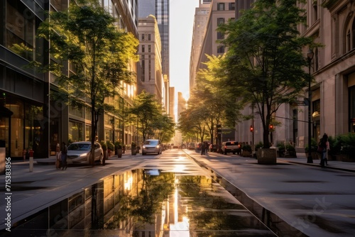 Beautifully designed urban street in the heart of the business district, Generative AI