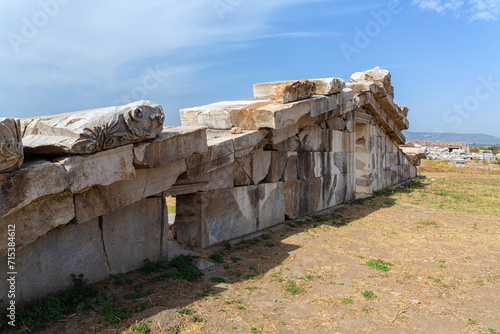 Fronton of the temple of Artemis Leucophryene in Magnesia on the Maeander. Aydin, Turkey photo