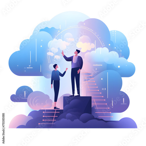 Global Business Team Embracing Cloud Computing Success with Technology and Finance Illustration
