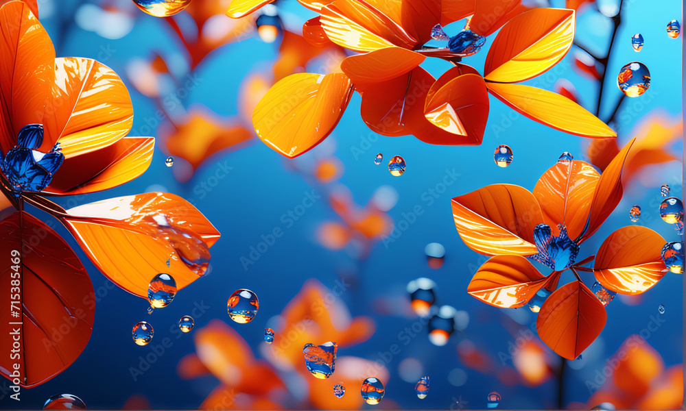 flower with water on blue background, ai generate