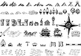 Fantasy map symbols for adventure cartography - hand drawn vector map elements