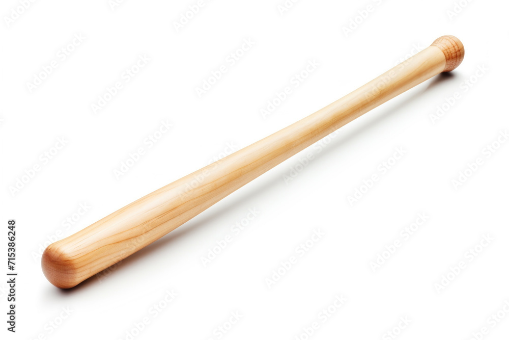 A smooth wooden baseball bat isolated on a white background with natural wood grain detail. A smooth wooden baseball bat isolated on a white background with natural wood grain detail.
