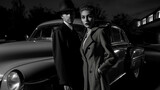 Couple is standing by a car in the style of the 1950s, black and white photo, ai generative