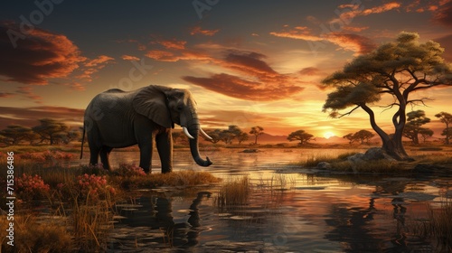An elephant playing at a river's edge