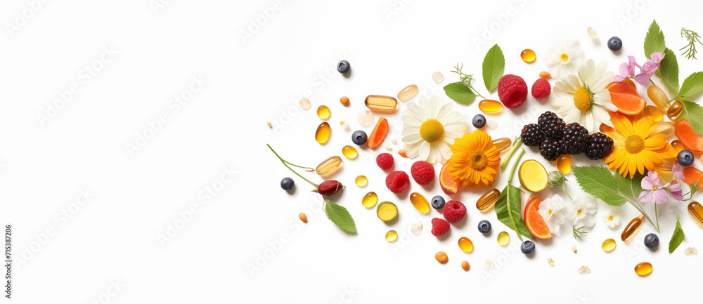 multivitamin supplements vitamin complex on white background - obrazy, fototapety, plakaty 