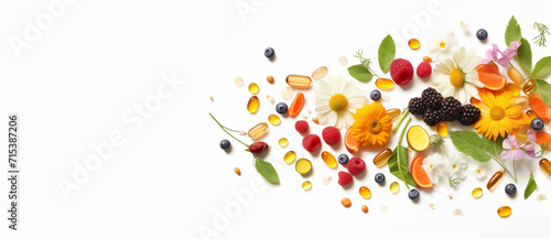 multivitamin supplements vitamin complex on white background