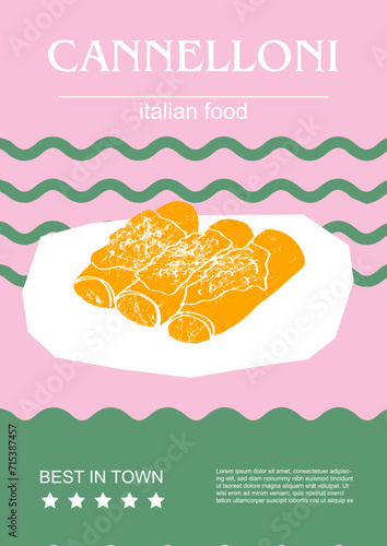 Italian food set vector illustration. Engraved cannelloni, bundle of traditional dishes, homemade and restaurant dinner dishes and sauces cooking in cuisine of Italy