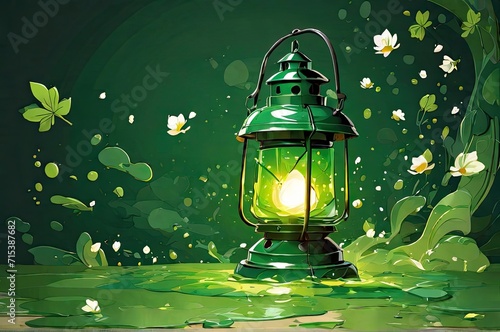 old street lamp on green background
