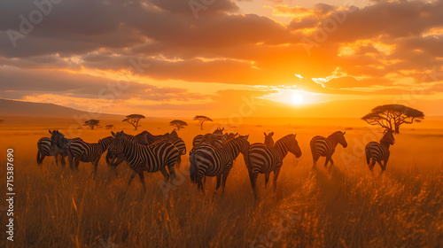 herd of zebras at sunset in afrka, afrika love, animal, tropic, exotic 