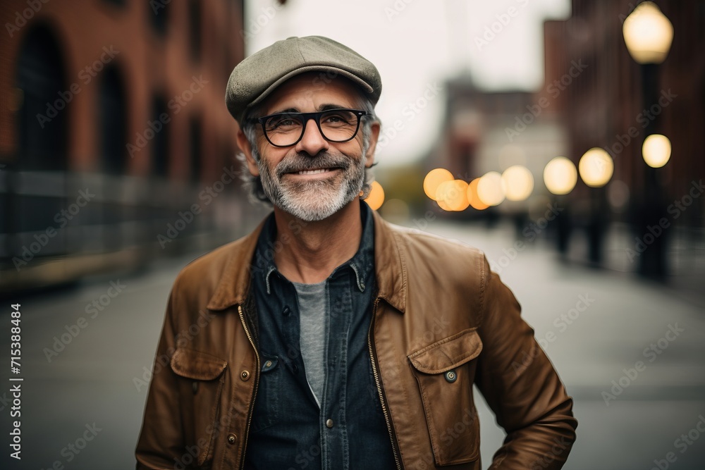 Portrait of a handsome mature man in a hat and glasses. Portrait of a handsome mature man in a hat and glasses.