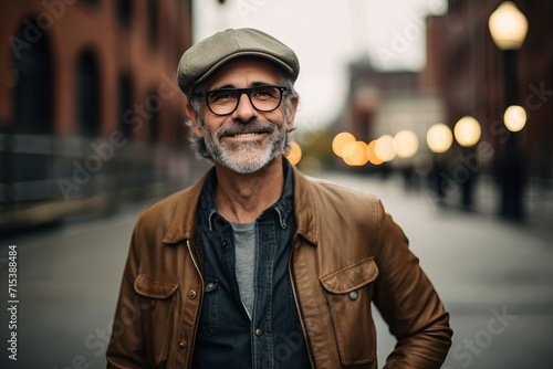 Portrait of a handsome mature man in a hat and glasses. © Loli