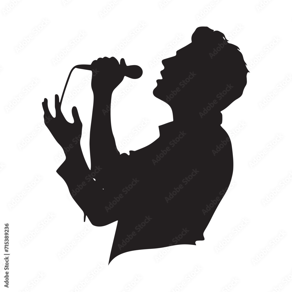 Vocal Tapestry: Man Singing Silhouette Set Weaving a Rich Tapestry of Artistic Vocal Expression - Singer Vector - Singer Illustration
