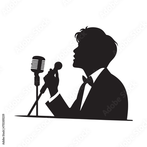 Lyrical Shadows: Singer Silhouettes Dancing in the Lyrical Shadows of Artistic Expression - Man Singing Illustration - Singer Vector
