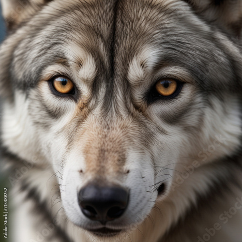 close-up, the eyes of a Wolf, with fine fur details visible. ai generative