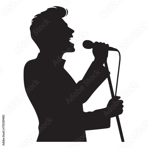 Melodic Reverie: Man Singing Silhouette Series Engaging in a Melodic Reverie of Artistic Inspiration - Singer Vector - Singer Illustration 