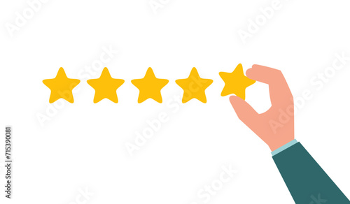 Evaluation concept. Businessman holds five stars to increase the company's ranking. Vector illustration flat design style
