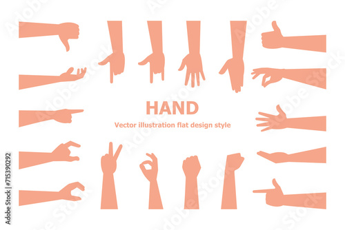 SET of hand gestures isolated over the white background. Various gestures of hands. Vector illustration flat design style