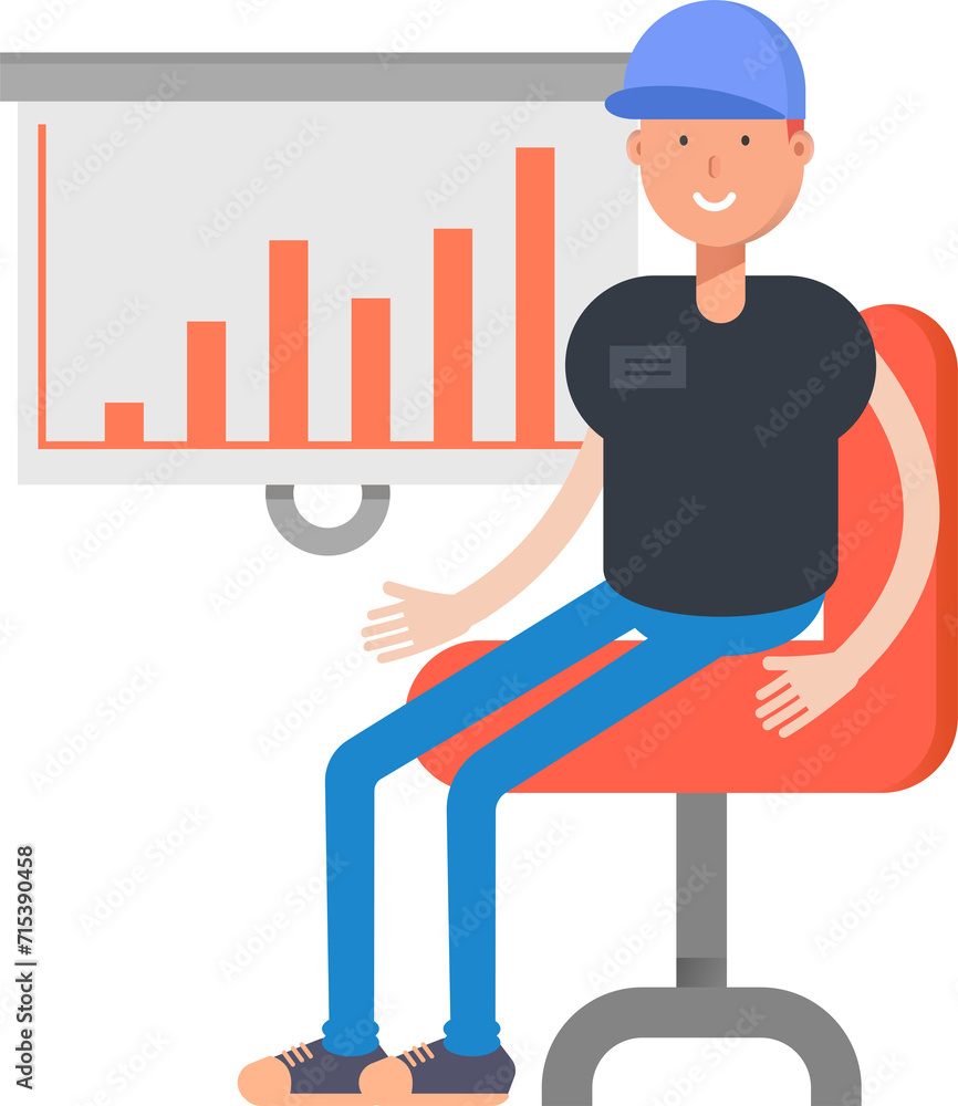 Boy Character and Bar Chart
