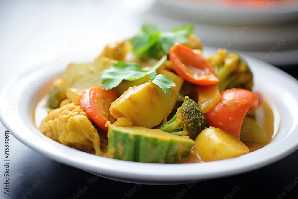 close up on chunky vegetables in thick kurma gravy close up on chunky vegetables in thick kurma gravy