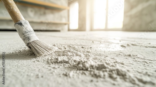 Dust from the house on the white floor. Concept of home cleaning, copy space photo