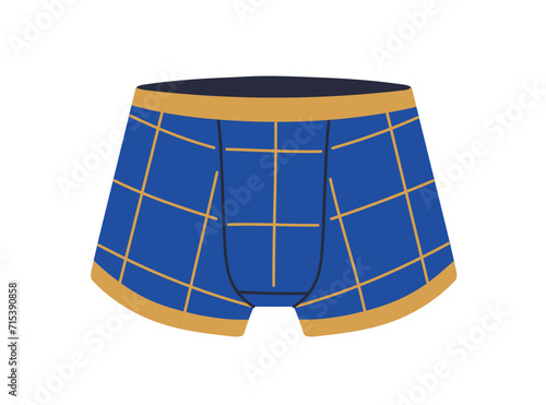 Trunks, men underwear. Male shorts, boxers, panties with checkered print. Men...