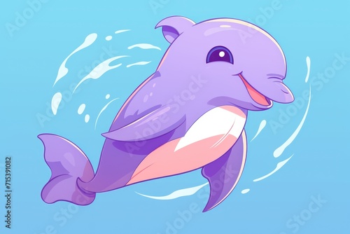  a cartoon dolphin swimming in the water with a smile on it s face and a big smile on its face.