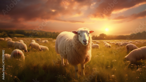 sheep in the field at sunset © Maizal
