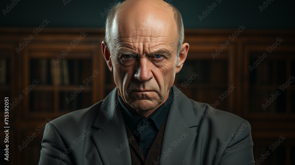 Portrait of an angry, serious-faced politician in his office - obrazy, fototapety, plakaty 