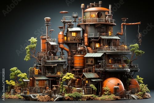 Rustic Industrial Facility, on an isolated Terra Cotta background, Generative AI