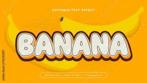 Yellow white and orange banana 3d editable text effect - font style. Fresh fruit juice text style effect