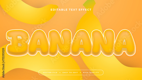 Yellow and orange banana 3d editable text effect - font style. Fresh fruit juice text style effect