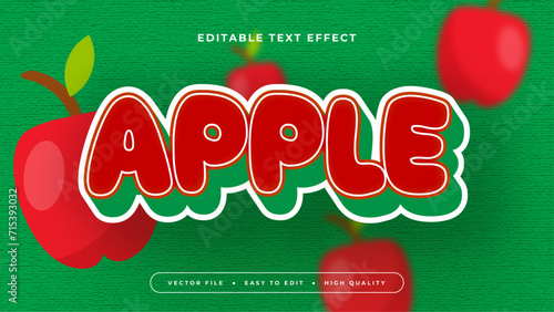 Red white and green apple 3d editable text effect - font style. Fresh fruit juice text style effect