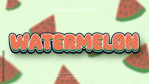 Green red and white watermelon 3d editable text effect - font style. Fresh fruit juice text style effect
