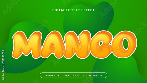Green yellow and orange mango 3d editable text effect - font style. Fresh fruit juice text style effect