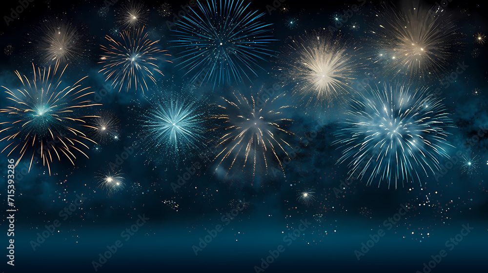 Fototapeta premium Beautiful creative holiday background with fireworks and sparkles
