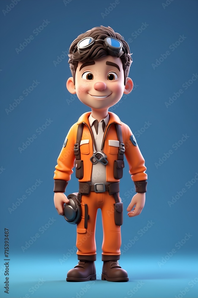 Cartoon Character in Orange Jumpsuit and Goggles. Generative AI. Cartoon Character in Orange Jumpsuit and Goggles. Generative AI.